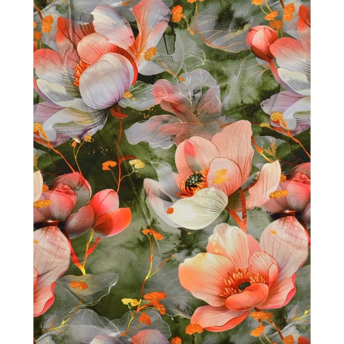 Bamboo Jersey Digital Poppy Flower 5877