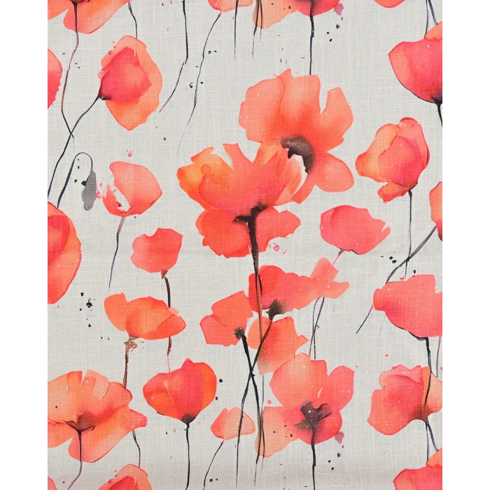 Ramie Linen Digital Poppy Flower 6069