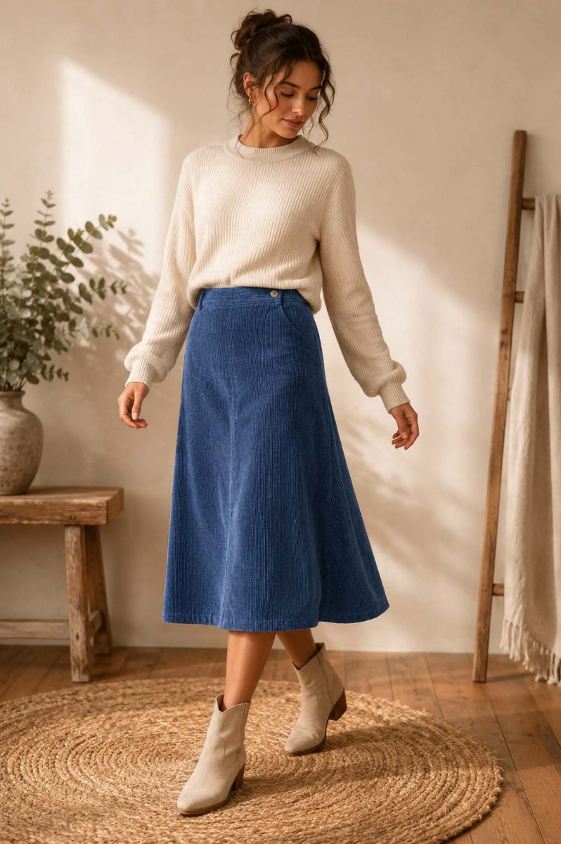 Skirt made from fluid draping fabric