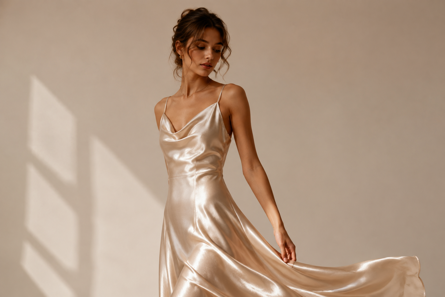 Dress made from a fluid fabric